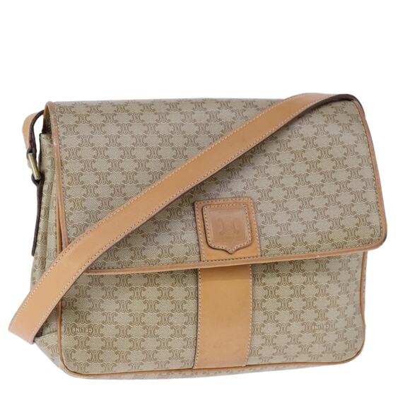 CELINE Macadam Canvas Shoulder Bag Pvc Leather Beige - Picture 1 of 16